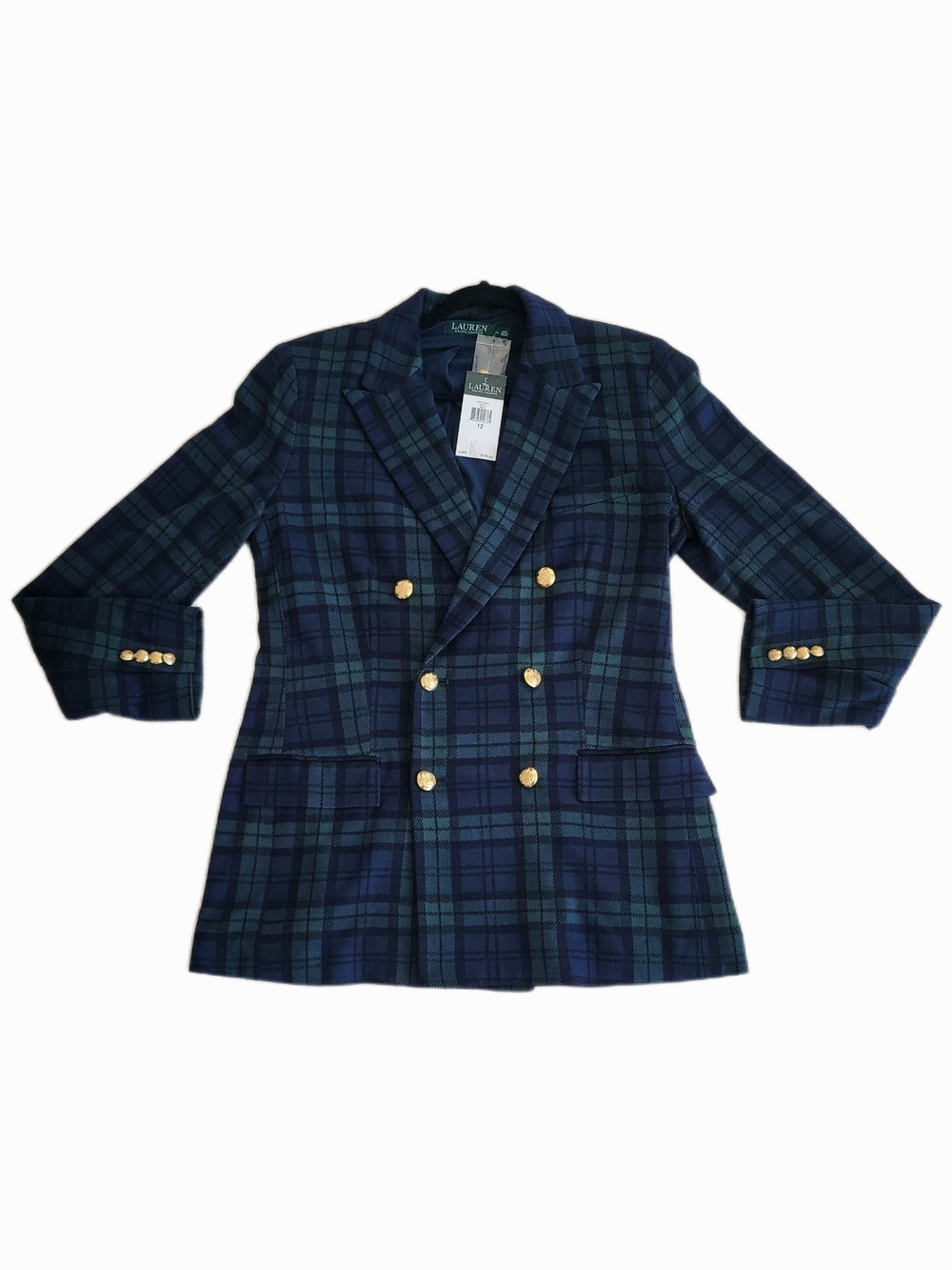 Lauren Ralph Lauren Tartan Plaid Blazer Size 12 NWT Gold buttons